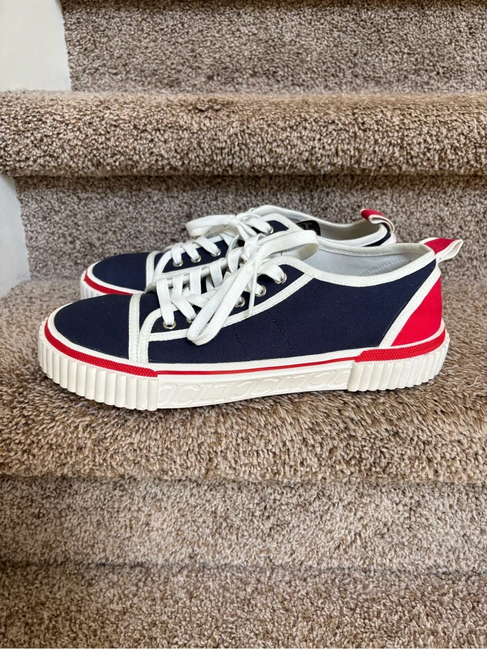Christian Louboutin Gaby Men’s Navy and Red Canvas Lace up Sneakers